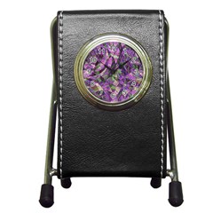 Boho Violet Mosaic Pen Holder Desk Clock by SpinnyChairDesigns