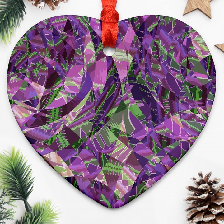 Boho Violet Mosaic Heart Ornament (Two Sides)