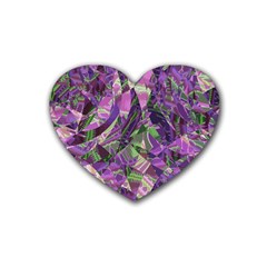 Boho Violet Mosaic Rubber Coaster (heart)  by SpinnyChairDesigns