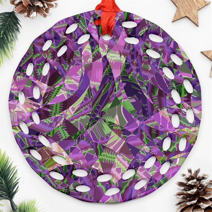 Boho Violet Mosaic Round Filigree Ornament (Two Sides)