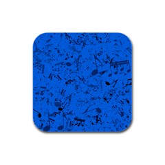 Cornflower Blue Music Notes Rubber Square Coaster (4 Pack)  by SpinnyChairDesigns