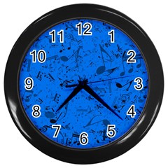 Cornflower Blue Music Notes Wall Clock (black) by SpinnyChairDesigns