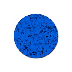 Cornflower Blue Music Notes Rubber Coaster (round)  by SpinnyChairDesigns