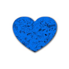 Cornflower Blue Music Notes Rubber Coaster (heart)  by SpinnyChairDesigns