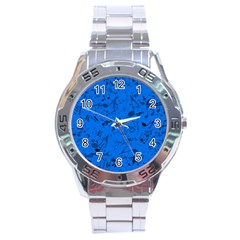 Cornflower Blue Music Notes Stainless Steel Analogue Watch by SpinnyChairDesigns