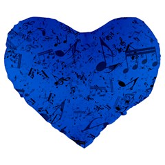 Cornflower Blue Music Notes Large 19  Premium Heart Shape Cushions by SpinnyChairDesigns