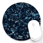 Prussian Blue Music Notes Round Mousepads Front