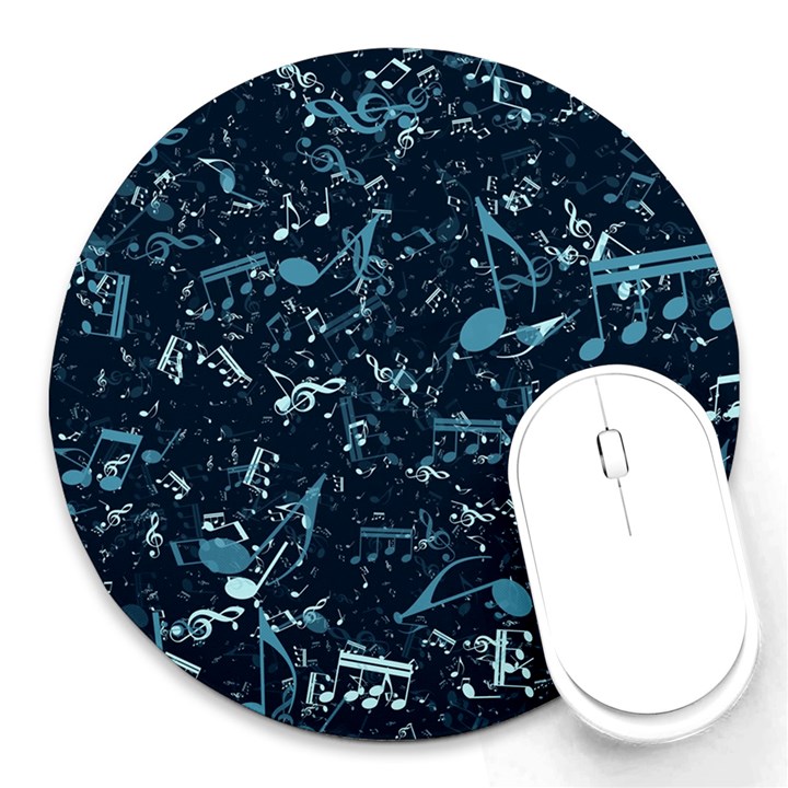 Prussian Blue Music Notes Round Mousepads