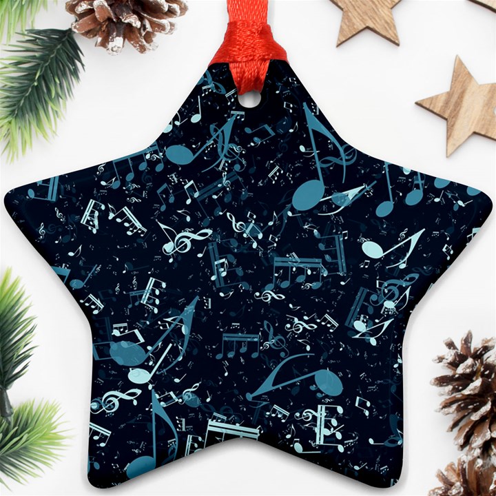 Prussian Blue Music Notes Ornament (Star)