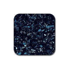 Prussian Blue Music Notes Rubber Coaster (square)  by SpinnyChairDesigns