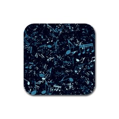 Prussian Blue Music Notes Rubber Square Coaster (4 Pack)  by SpinnyChairDesigns