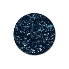 Prussian Blue Music Notes Magnet 3  (round) by SpinnyChairDesigns