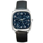 Prussian Blue Music Notes Square Metal Watch Front