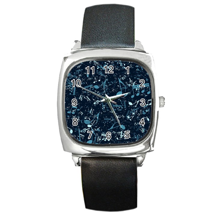 Prussian Blue Music Notes Square Metal Watch