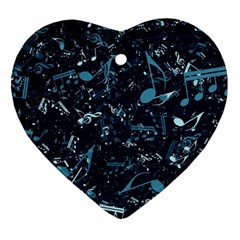 Prussian Blue Music Notes Heart Ornament (two Sides) by SpinnyChairDesigns