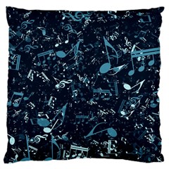 Prussian Blue Music Notes Large Cushion Case (one Side) by SpinnyChairDesigns