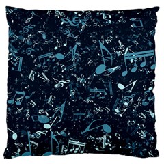 Prussian Blue Music Notes Large Flano Cushion Case (two Sides) by SpinnyChairDesigns