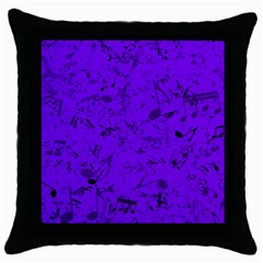 Electric Indigo Music Notes Throw Pillow Case (black) by SpinnyChairDesigns