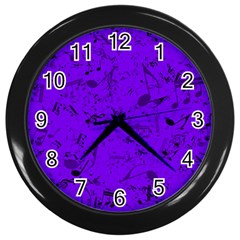 Electric Indigo Music Notes Wall Clock (black) by SpinnyChairDesigns