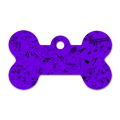 Electric Indigo Music Notes Dog Tag Bone (one Side) by SpinnyChairDesigns