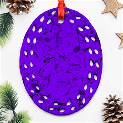 Electric Indigo Music Notes Ornament (oval Filigree) by SpinnyChairDesigns