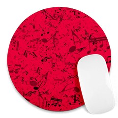 Scarlet Red Music Notes Round Mousepads by SpinnyChairDesigns