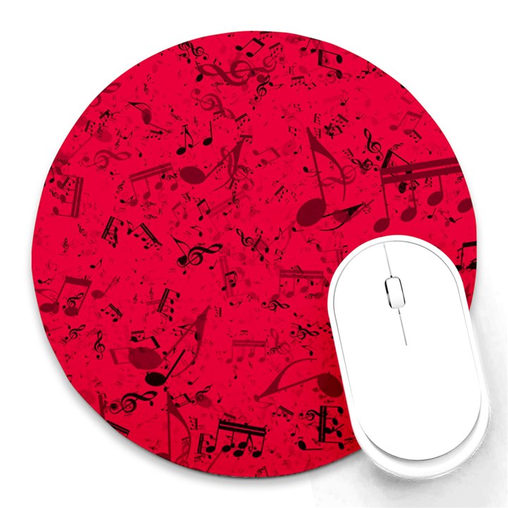 Scarlet Red Music Notes Round Mousepads