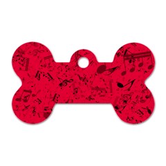 Scarlet Red Music Notes Dog Tag Bone (two Sides) by SpinnyChairDesigns