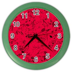 Scarlet Red Music Notes Color Wall Clock by SpinnyChairDesigns