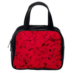 Scarlet Red Music Notes Classic Handbag (one Side) by SpinnyChairDesigns