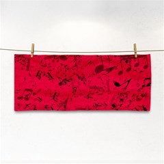 Scarlet Red Music Notes Hand Towel by SpinnyChairDesigns