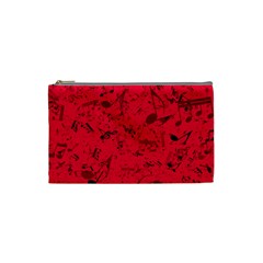 Scarlet Red Music Notes Cosmetic Bag (small) by SpinnyChairDesigns