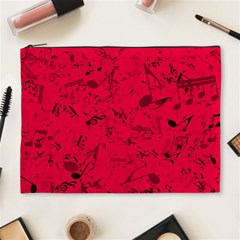 Scarlet Red Music Notes Cosmetic Bag (xl) by SpinnyChairDesigns