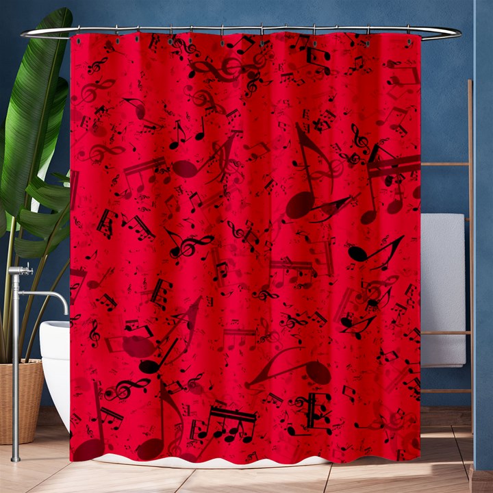 Scarlet Red Music Notes Shower Curtain 60  x 72  (Medium) 