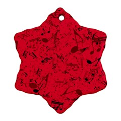 Scarlet Red Music Notes Snowflake Ornament (two Sides) by SpinnyChairDesigns