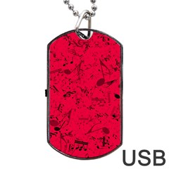 Scarlet Red Music Notes Dog Tag Usb Flash (one Side) by SpinnyChairDesigns