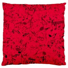 Scarlet Red Music Notes Large Flano Cushion Case (one Side) by SpinnyChairDesigns