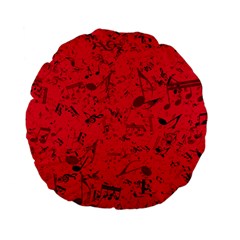 Scarlet Red Music Notes Standard 15  Premium Flano Round Cushions by SpinnyChairDesigns