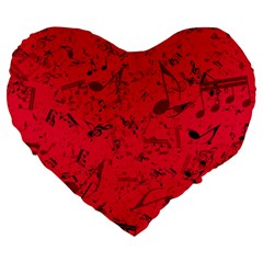 Scarlet Red Music Notes Large 19  Premium Flano Heart Shape Cushions by SpinnyChairDesigns