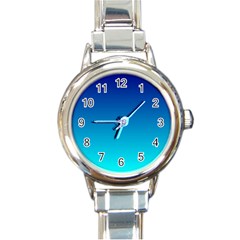 Aqua Blue And Indigo Ombre Round Italian Charm Watch by SpinnyChairDesigns