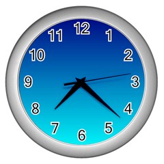 Aqua Blue And Indigo Ombre Wall Clock (silver) by SpinnyChairDesigns