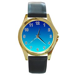 Aqua Blue And Indigo Ombre Round Gold Metal Watch by SpinnyChairDesigns