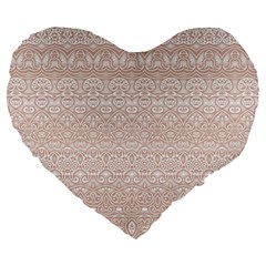 Boho Tan Lace Large 19  Premium Heart Shape Cushions by SpinnyChairDesigns