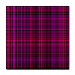 Fuchsia Madras Plaid Tile Coaster by SpinnyChairDesigns