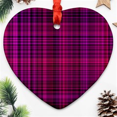 Fuchsia Madras Plaid Ornament (heart) by SpinnyChairDesigns