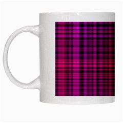 Fuchsia Madras Plaid White Mugs by SpinnyChairDesigns