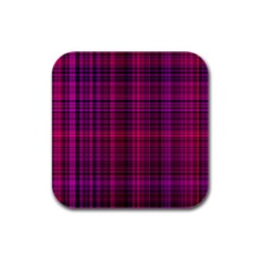 Fuchsia Madras Plaid Rubber Square Coaster (4 Pack)  by SpinnyChairDesigns