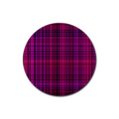 Fuchsia Madras Plaid Rubber Coaster (round)  by SpinnyChairDesigns