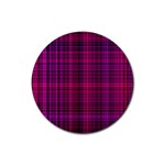 Fuchsia Madras Plaid Rubber Round Coaster (4 pack)  Front