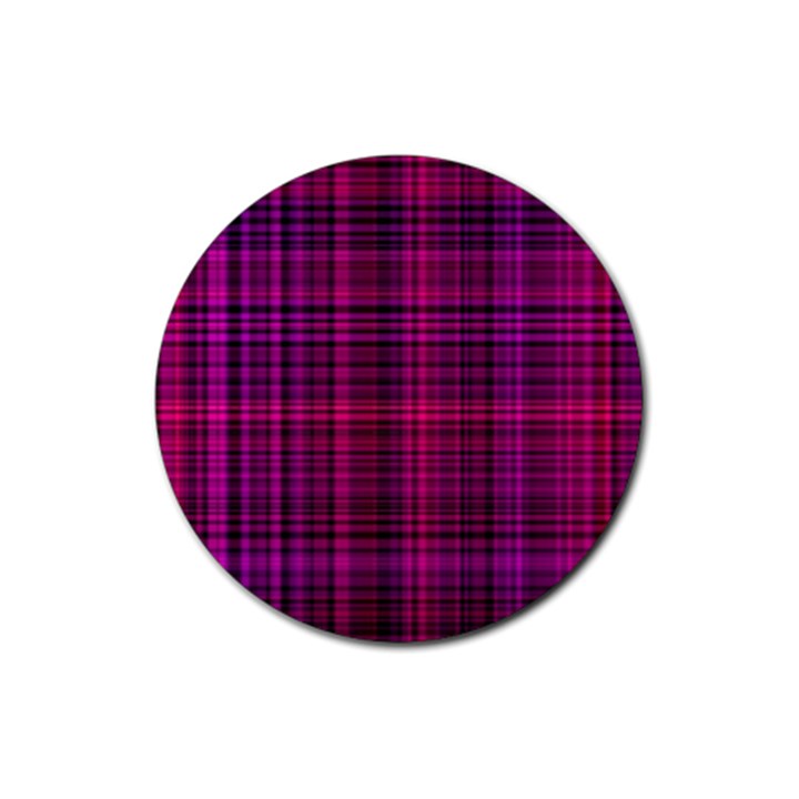 Fuchsia Madras Plaid Rubber Round Coaster (4 pack) 